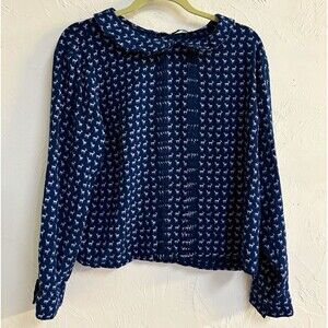 Pretty Vacant Women’s Blouse-M Blue/Violet Deer Print Long Sleeve